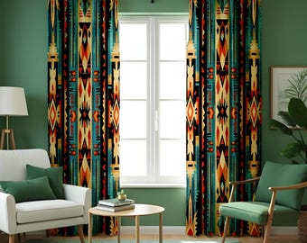 アステカ抽象幾何学部族民族遮光カーテン、ネイティブヴィンテージアメリカ南西柄ロッドポケットプリント装飾窓ドレープボーイガールの寝室やリビングルーム アステカカーテン ヴィンテージ 幾何学模様 抽象 南西部族 民族 ナバホ族 アステカ アートプリント 寝室 リビングルーム 装飾 ロッドポケット  遮光ウィンドウドレープ 84x84インチ