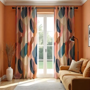 Colorful Abstract Curtains, Retro Oval Drapes, Modern Window Panel, Geometric Design, Bold Pattern Curtain, Mid Century Style Decor