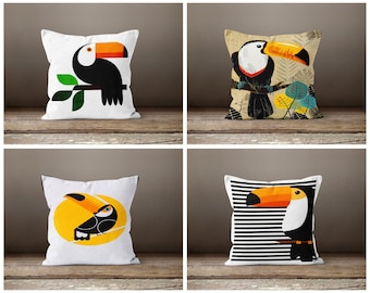 Toucan Bird Pillow cover|Animal pillow case|Garden party cushion cover|Jungle Cushion Case|Gift for her|Handmade material