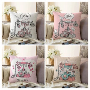 Telefoonkussenhoes|Telefoonkussensloop oude stijl|Roze sierkussenhoes|Decoratief huishoudtextiel|Woonkamerdecoratie|Housewarmingcadeau