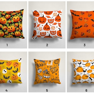Funda de cojín con estampado de calabaza y murciélago tallado/Funda de almohada de Halloween/Almohada de Halloween aterradora con estampado de telaraña y murciélago/Decoración para fiesta de Halloween