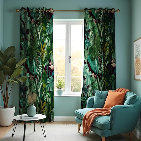 Tropische Farn- & Blattdruckvorhnge, ppige Grnvorhnge,  Dschungel-Fensterbehandlungen, Wohnzimmer- oder Schlafzimmervorhnge mit  Naturmotiven - Etsy.de