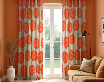 レトロな花柄カーテン、ミッドセンチュリーモダンフラワープリント