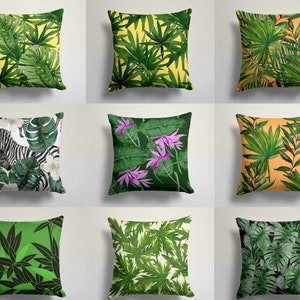 Jungle Green Palm Leaf Cushion case|Decorative pillow cover|Zebra cushion cover|Home Decor Cushion Case|Gift for her cushion