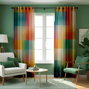 Colorful Ombre Curtains, Rainbow Block Panel Drapes, Gradient Pattern Window Treatment, Modern Vibrant Decor for Living Room or Bedroom