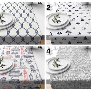 Nautical Table Runner, Rope and Fish Table Decoration, Coastal Blue Summer Theme, Lighthouse and Anchor Accents, Summer Dining Room Decor