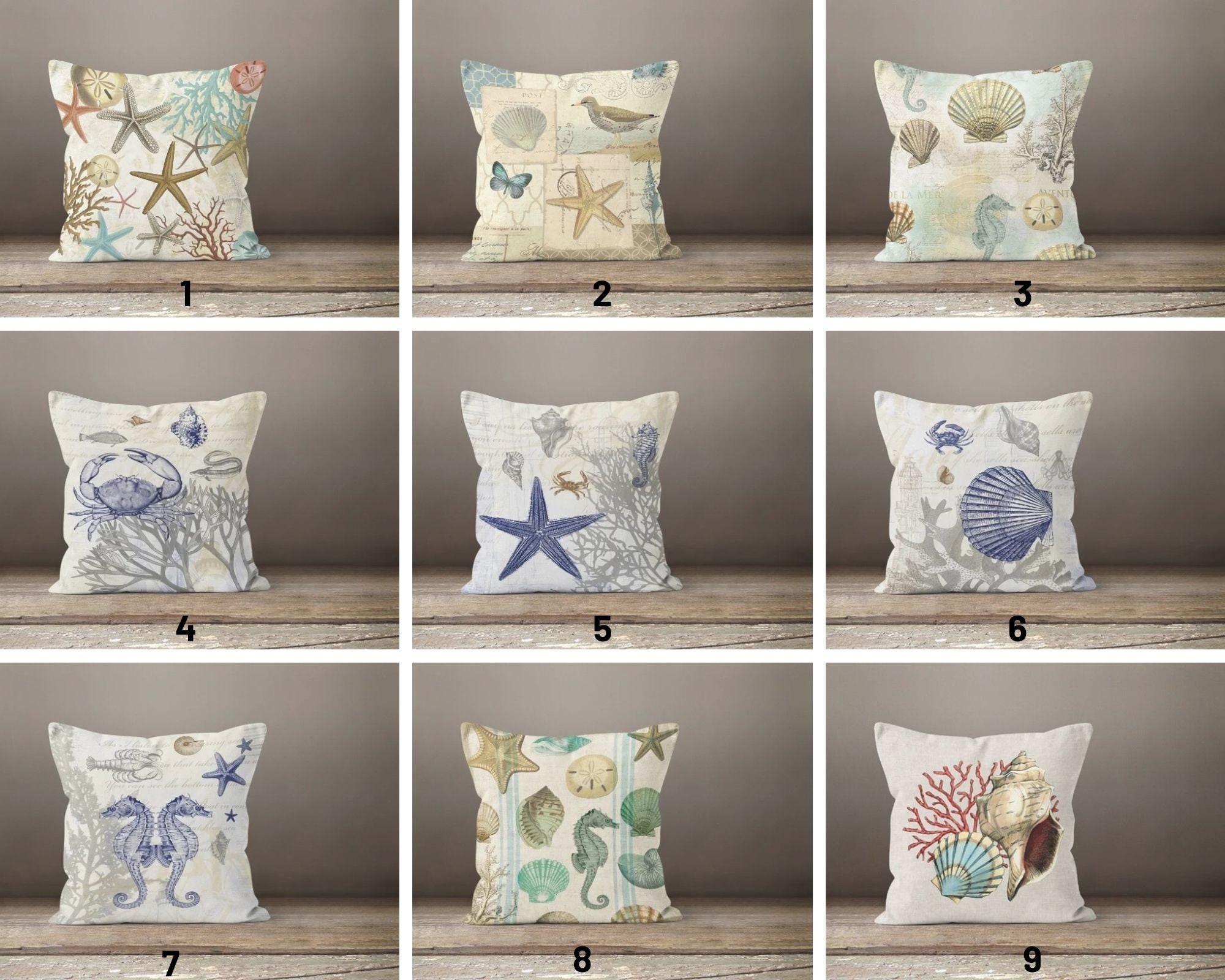 4 cushion collection - Blue With Seaweed, Cushion / Throw Pillow — FabFunky