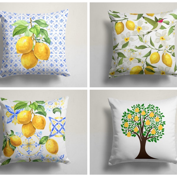 Housse de coussin de citronnier | Taie d'oreiller de maison de ferme | Housse de coussin de cuisine moderne | Housse d'oreiller de fruits | Cadeau pour son coussin | Matériel fait à la main