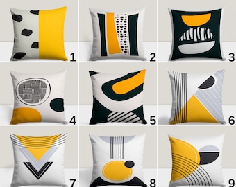 Funda de cojín abstracta, funda de almohada moderna, decoración minimalista amarilla, almohada lumbar contemporánea, accesorio para el hogar, decoración geométrica para sala de estar.