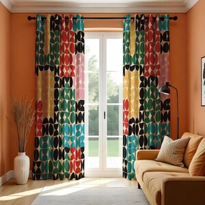 Colorful Geometric Circle Pattern Curtain, Bold Retro Abstract Drape, Modern Window Treatment, Custom Size Available, Made to Order