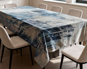 Mantel de terciopelo abstracto azul grisáceo, moderno mantel texturizado para mesa de comedor, decoración minimalista y contemporánea.