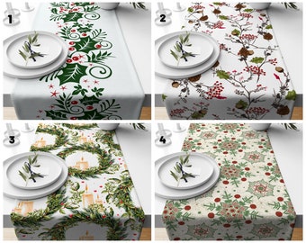 Vrolijk kerstfeest tafelloper/groen witte tafelloper/feestversieringen slinger/uniek cadeau-idee/kerst, decoratie feestdagen/nieuwjaarscadeau
