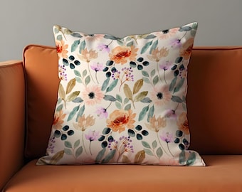 Poszewka na poduszkę z motywem kwiatów akwarelowych, miękka poszewka na poduszkę z motywem botanicznym w kolorze brzoskwiniowym i różu, wystrój salonu i sypialni w stylu cottagecore lub shabby chic