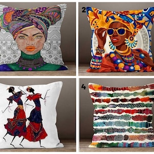 African Style,Woman Figure,Cushion Cover/African Design Pillow Case/Decorative Ethnic Throw Cushion Top/Authentic Home Decor