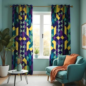 Bold Geometric Curtains, Colorful Mid Century Modern Drapes, Abstract Pattern Window Panels, Made to Measure Window Treatments
