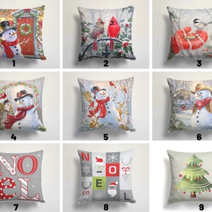 Copricuscino con pupazzo di neve e albero di Natale/Copricuscino con uccello cardinale natalizio/Copricuscino con motivo natalizio rosso e grigio/Copricuscino con motivo natalizio in pino