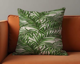 Grüner Palmenblatt-Kissenbezug, Tropischer botanischer Dekokissenbezug, dekorativer Sofa-Kissenbezug, natürliches Wohndekor