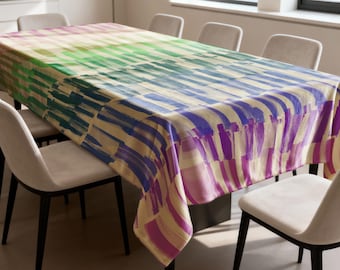 Watercolor Stripe Tablecloth, Pastel Abstract Dining Table Cover, Soft Multicolor Rectangular Table Linen
