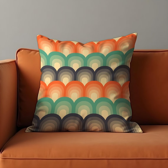レトロなレインボーアーチクッションカバー、70年代ミッドセンチュリー