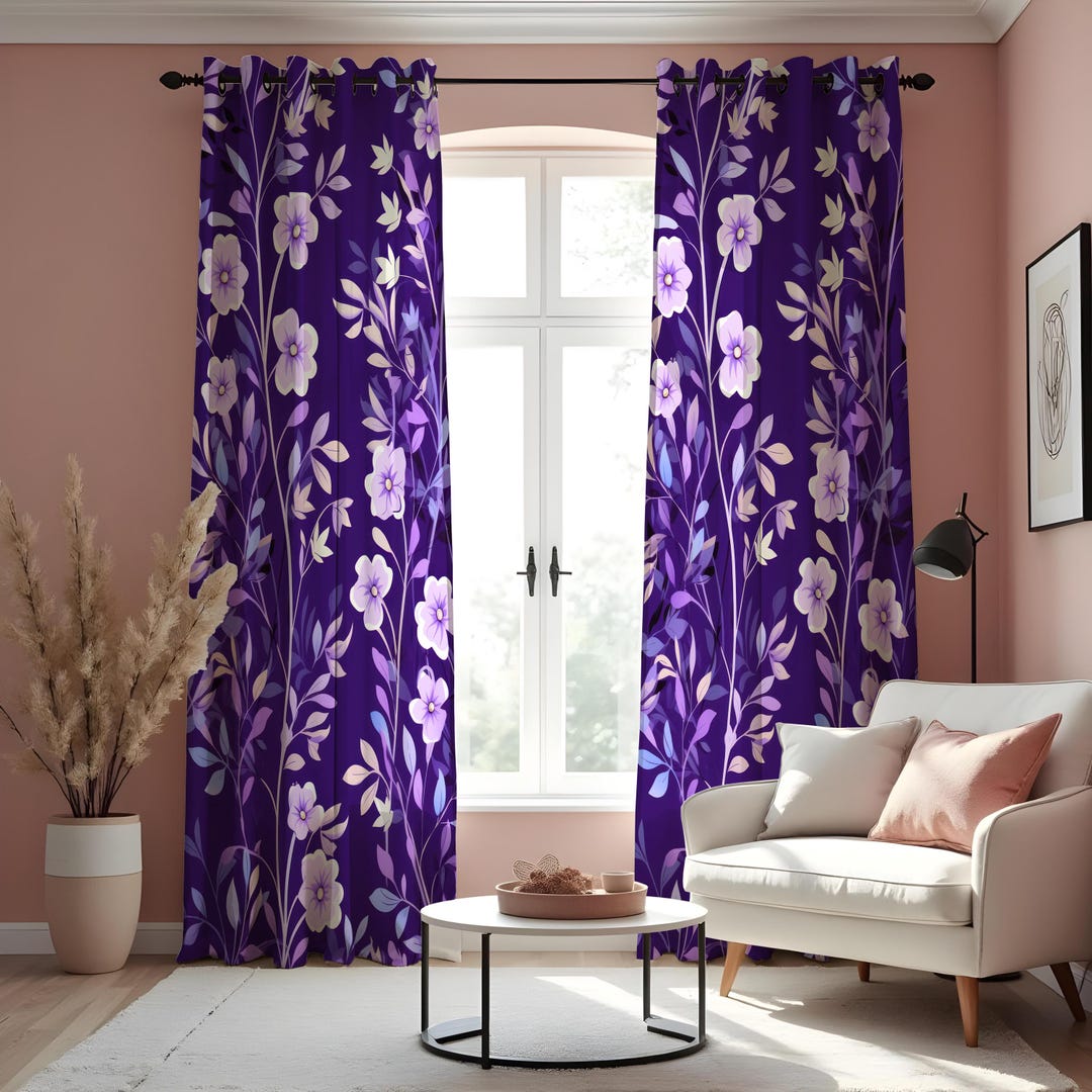 Purple Floral Curtains Botanical Print Drapes Lilac And Lavender Purple Floral Curtains Botanical Print Drapes Lilac And Lavender