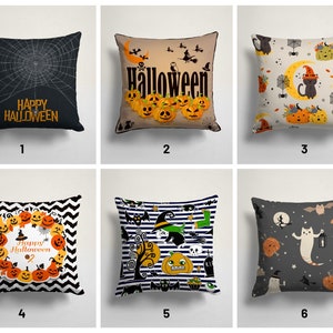 Decoración para el hogar con telaraña y murciélago/Funda de cojín con calabaza naranja en zigzag/Funda de almohada con calabaza tallada/Cojín con gato fantasma/Cojín naranja aterrador
