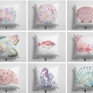 Oyster Cushion Cover/Seahorse Pillow Case/Seashell Throw Pillow Top/Starfish Pillow Cover/Decorative Nautical Cushions/Beach House Pillow