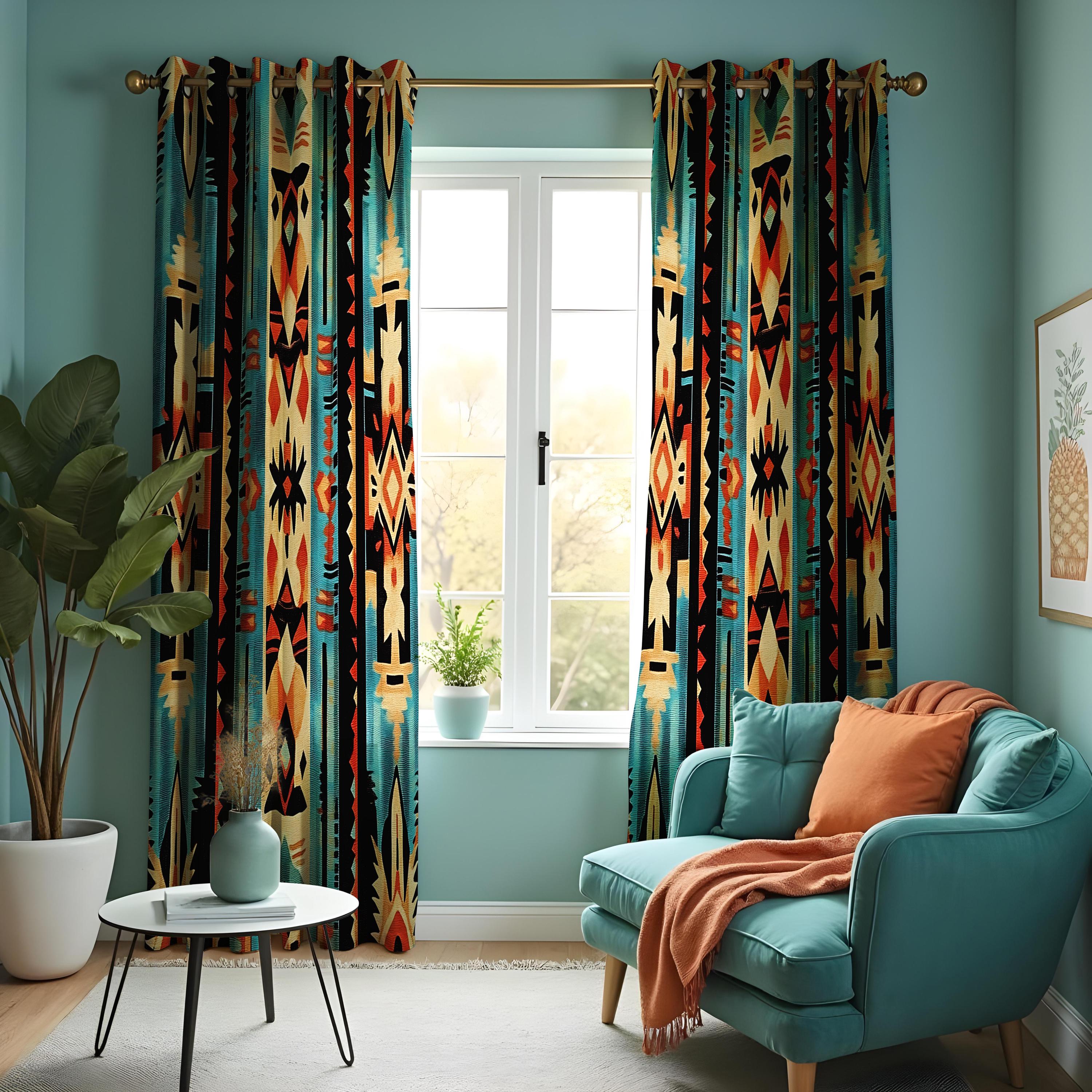ドロミテ　CORTINA　26cm Southwest Aztec Curtains, Bold Tribal Pattern Drapes, Custom