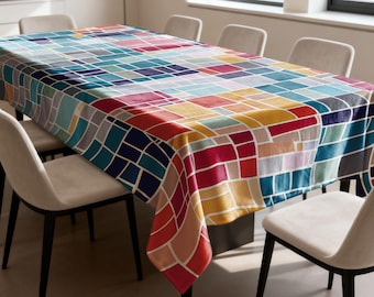 Nappe quadrillée colorée, housse de table à manger en patchwork moderne, linge de table rectangulaire géométrique lumineux