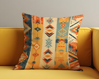 Zuidwestelijke kussenhoes, tribal Azteekse patroon kussensloop, boho-woestijn gooien kussensloop, 18 x 18 inch vierkant, woondecoratie warme aardetinten