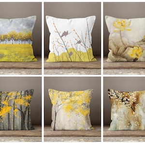 Mustard Floral Cushion Cover|Grey pillow case|Decorative Cushion case|Mustard&Grey pillow cover|Gift for her cushion|Handmade material