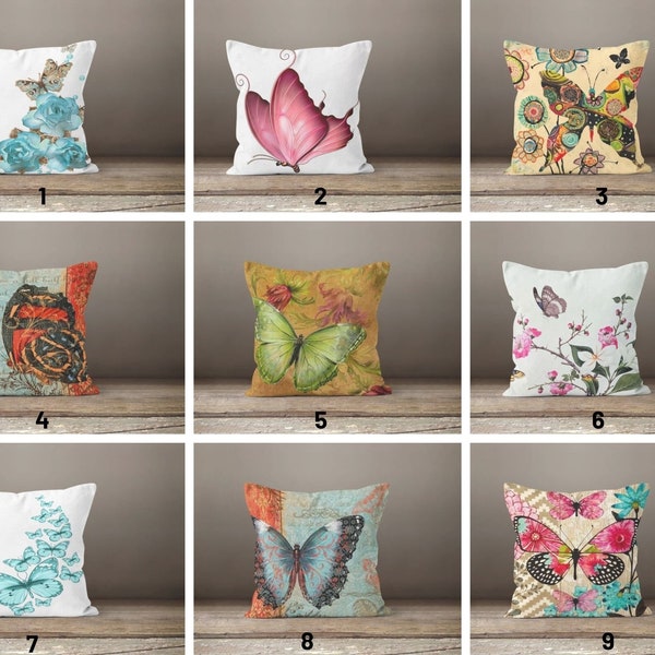 Butterfly cushion cover/Multi color decorative pillow case/Colorful housewarming garden cushion case/Home decor butterfly cushion