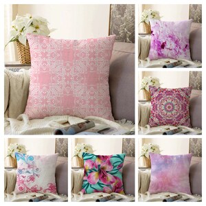 Housse de coussin à fleurs rose, taie de coussin colorée, décoration de salon, dessus de coussin décoratif pour chambre à coucher, décoration d'intérieur violette, cadeau de pendaison de crémaillère