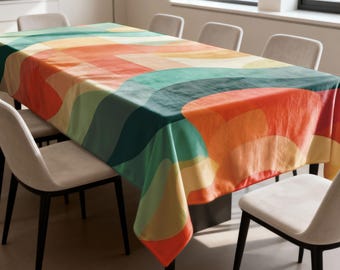 Modern Abstract Tablecloth, Color Block Dining Table Cover, Contemporary Printed Table Linen for Kitchen & Dining Room