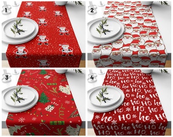 Santa Claus Table Runner,Christmas Table Decor,Snowflale Xmas Home Decor,Winter Trend Red,Festive Red Table Runner,Red Xmas Ho Ho Home Decor