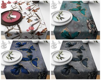 Butterfly table runner|Abstract table decor|Spring fresh table cloth|Tea party table top|Gift for her table runner