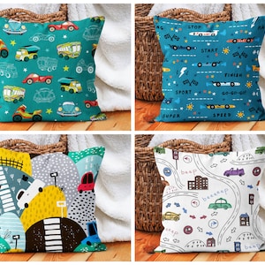 Funda de almohada con diseño de coche para niños/Funda de almohada decorativa para habitación infantil/Funda de almohada con diseño de coches/Funda de almohada decorativa divertida/Funda de almohada infantil para guardería