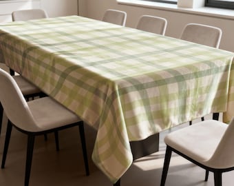 Green Checkered Tablecloth, Modern Dining Table Cover, Farmhouse Plaid Table Linen, Rectangular Tablecloth Made to Order