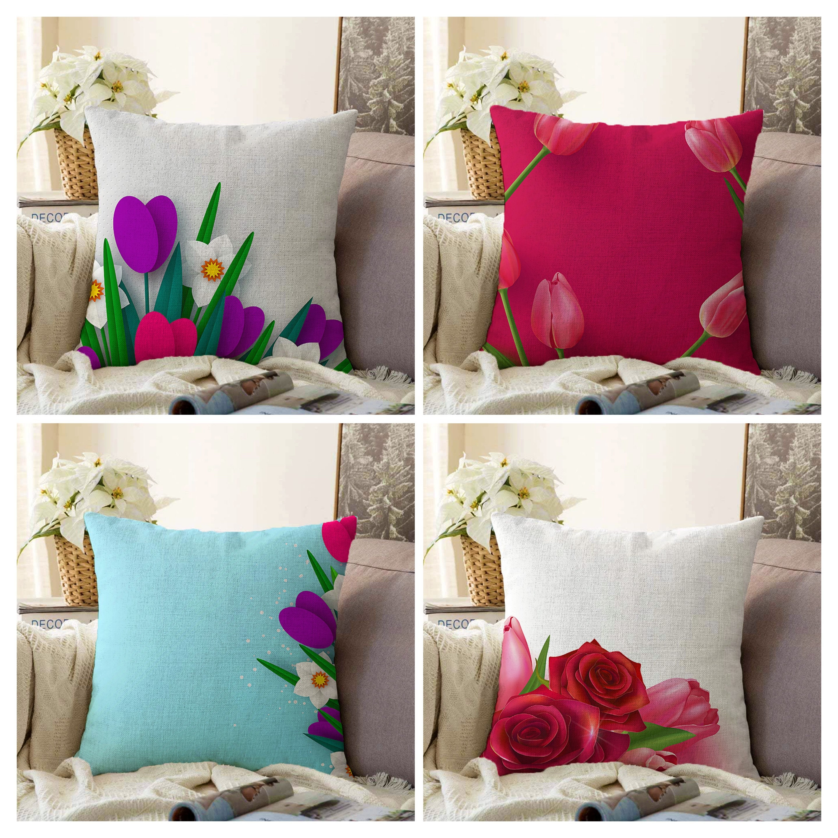 Purple Red Flower Cushion Cover Rose Floral Throw Pillow - Etsy