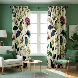 Floral Print Curtains, Botanical Flower Window Treatments, Spring Theme Drapes, Custom Length Curtain Panels, Made to Order Curtains