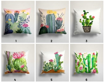 Cactus pillow cover/Green cactus pillow case/Botanical cushion cover/Home decor pillow case/Gift for her cushion/Floral cactus pillow case