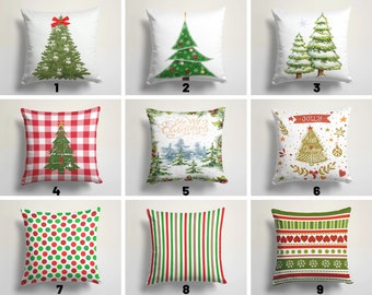 Funda de cojín con diseño de árbol de pino de Año Nuevo, funda de almohada con diseño de árbol de cristal, funda de cojín navideña, decoración navideña verde y roja, textil para el hogar de Año Nuevo.