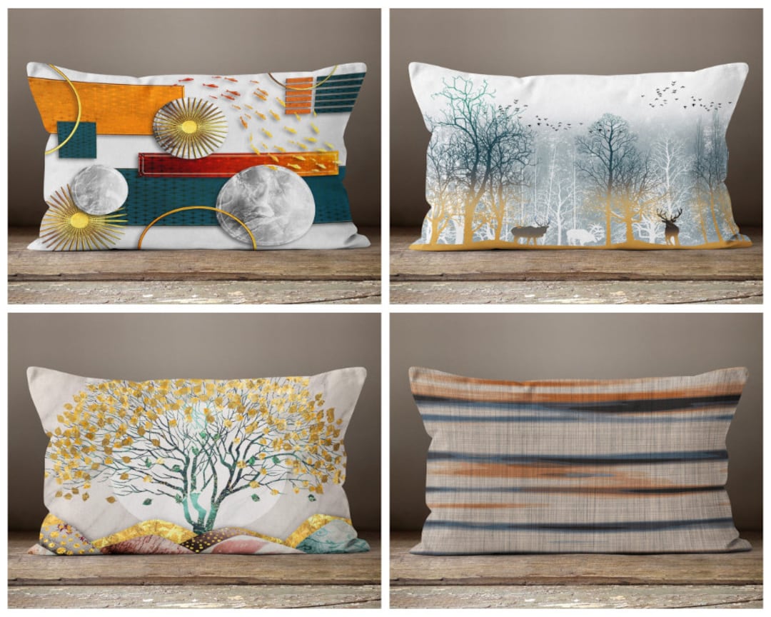 Striped Rectangle Cushion Cover/tree Pattern Pillow Case/geometric
