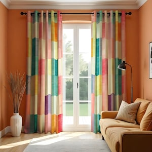 Colorful Geometric Curtains, Rainbow Striped Drapes, Modern Vibrant Window Panels, Playroom or Kids Room Decor, Bright Fabric Curtains