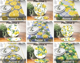 Camino de mesa con mantel individual de limón/Mantel de cítricos/Mantel de frutas/Mantel de cocina/Decoración de mesa de comedor/Mesa de comedor con diseño de jardín