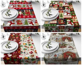 Red Snowman Table Runners/Christmas Table Runner/Kitchen Decor/Christmas Home Ware/Snowflake Christmas/Festive Table Cloth/Christmas Gifts