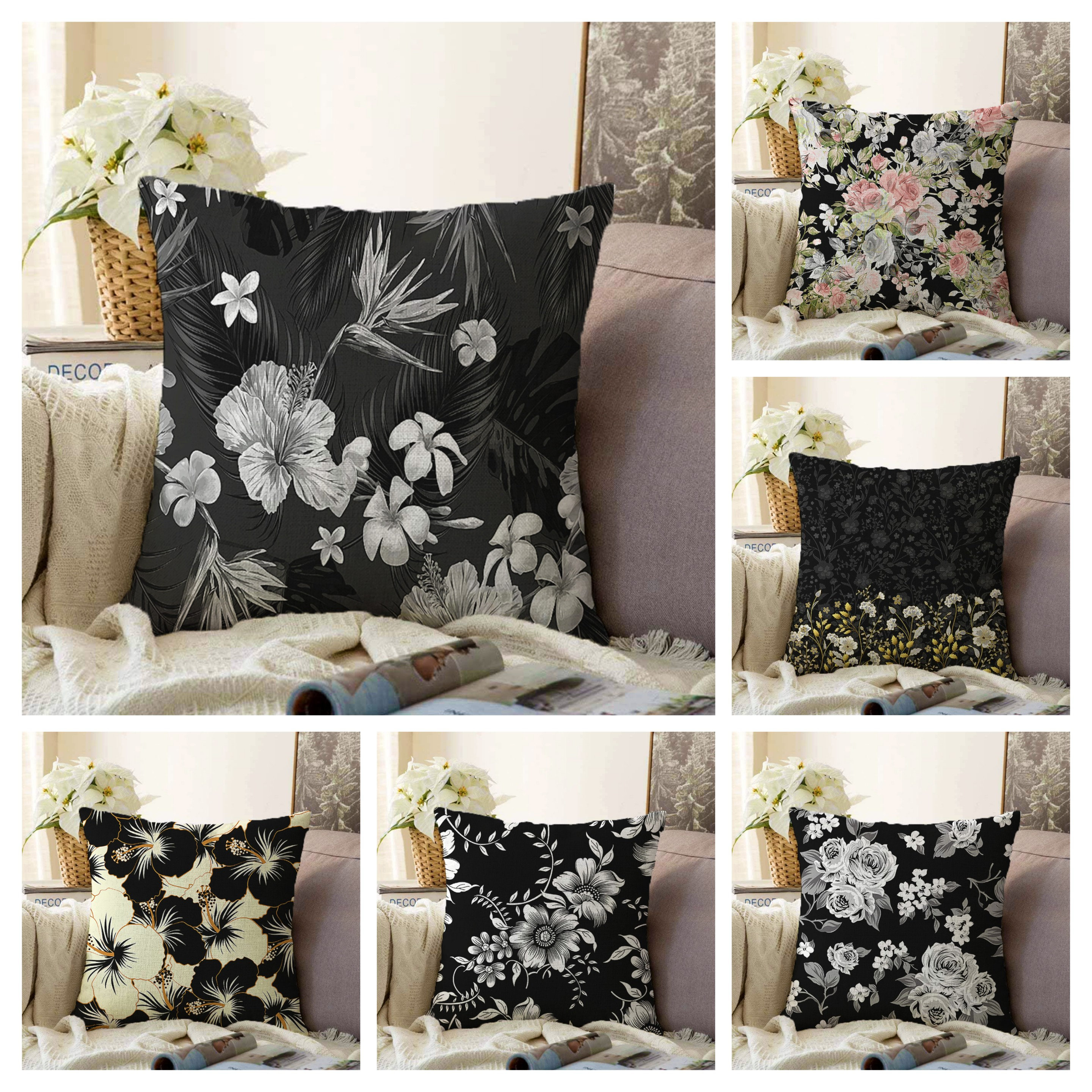 Black and white floral cushions 2025