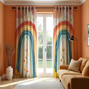 Colorful Rainbow Curtains for Kids Room, Modern Abstract Boho Arch Window Drapes, Vibrant Nursery or Playroom Decor