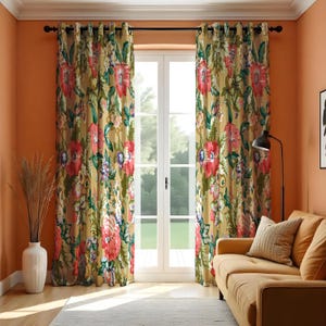 Classic Floral Curtains, Large Bloom Print Drapes, Vibrant Floral Window Treatments, Custom Length Living Room Window Curtains