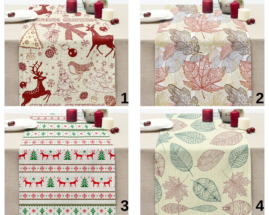 Santa Deer Pine Tree Merry Christmas Kitchen Tablecloth