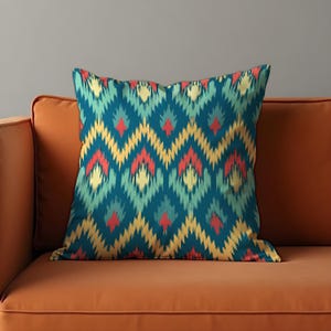 Tribal Ikat Throw Pillow Cover, Bold Geometric Cushion Cover, Boho Ethnic Sofa Decor, Southwestern Living Room & Bedroom Decor